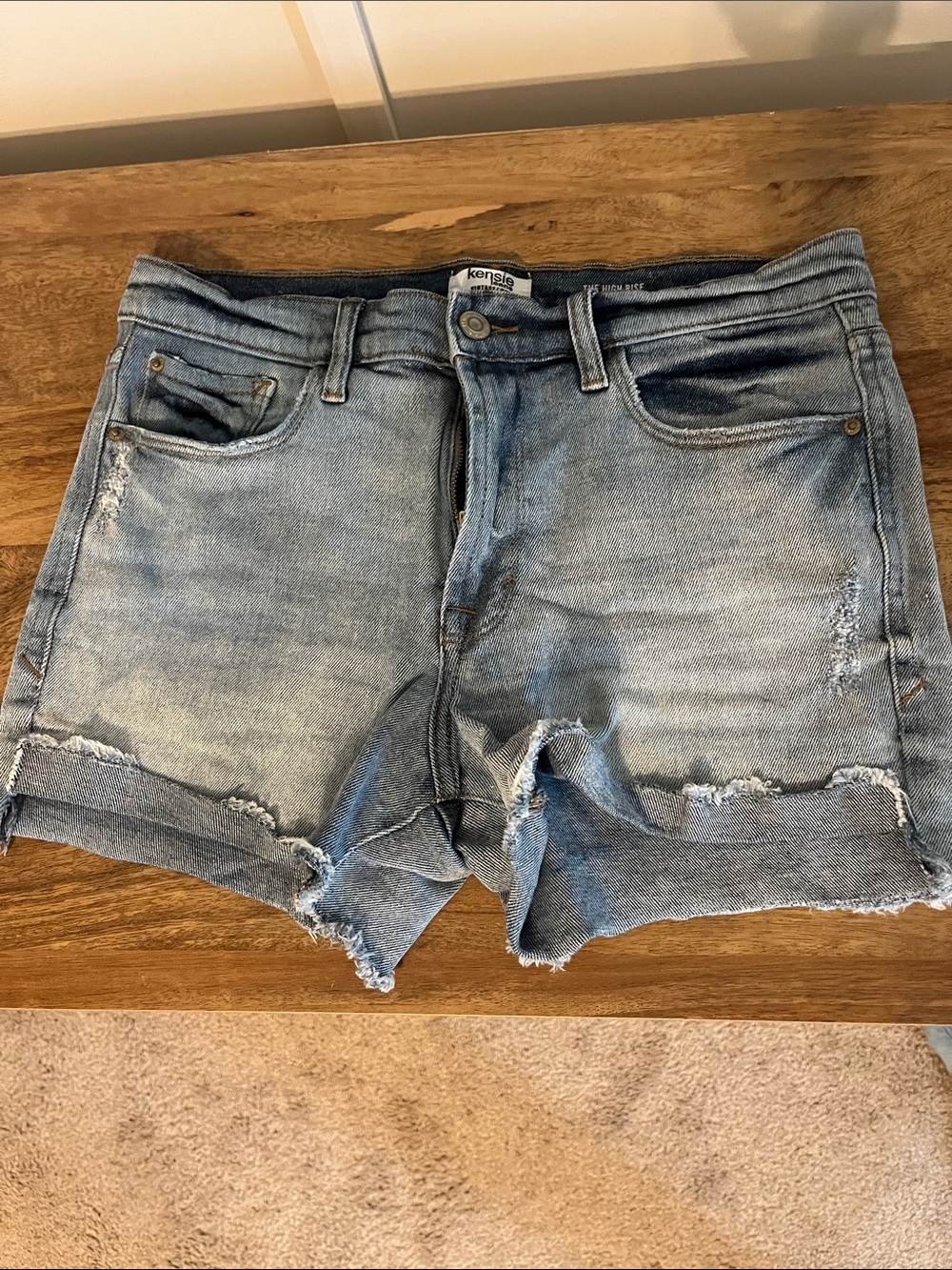 Kensie Light Wash Distressed Denim Shorts